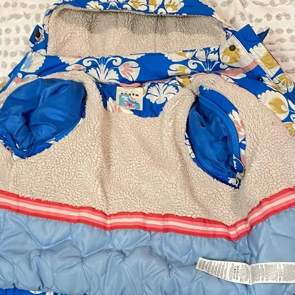 Mini Boden Blue Floral Puffer Jacket